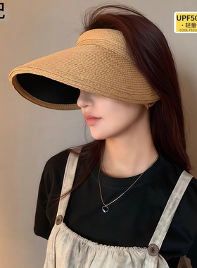 黑胶空顶大檐草帽女夏遮阳防晒防