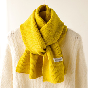 针织粗毛线围巾女生冬季纯色姜黄色韩版短小围脖加厚保暖可爱