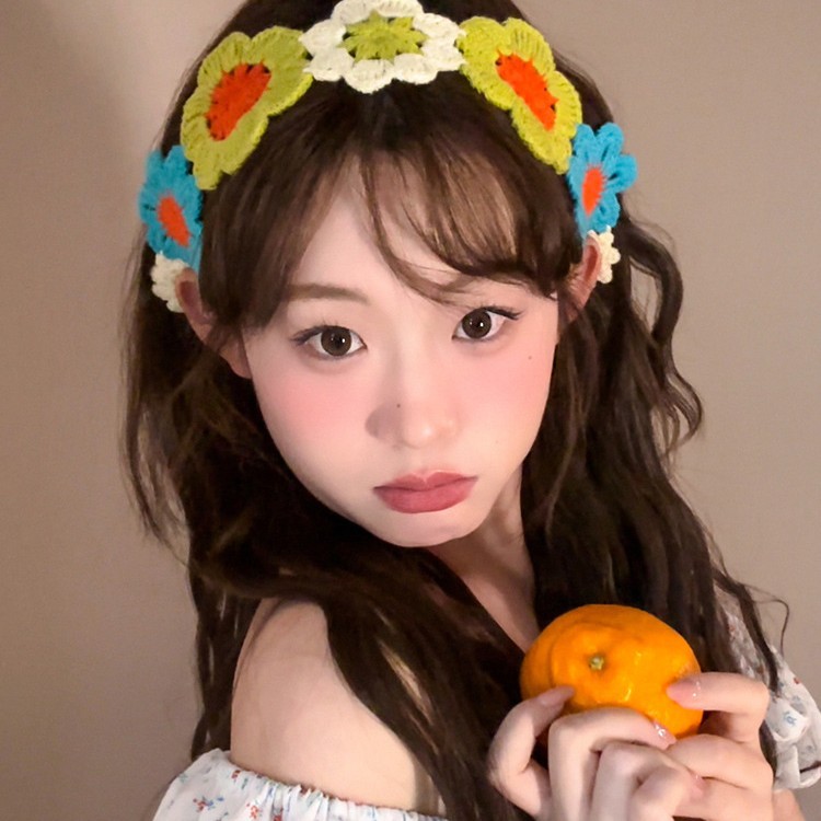 田园风花朵钩花针织法式发带女