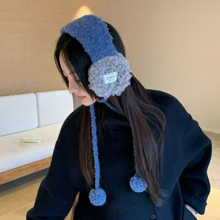 冬季新款羊羔绒系带毛绒耳罩女