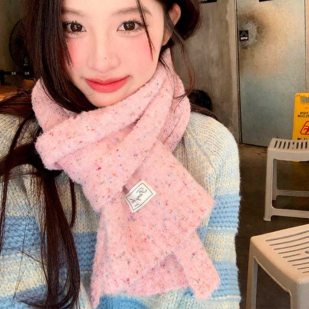 秋冬季新款女羊毛混纺夹色围巾
