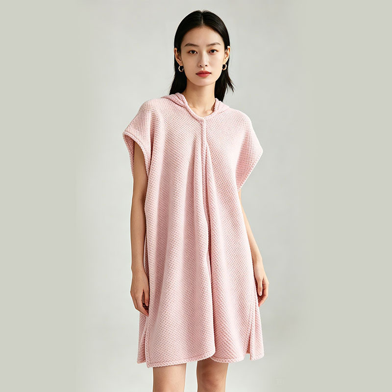 连帽浴袍女秋冬长袖吸水加厚浴裙