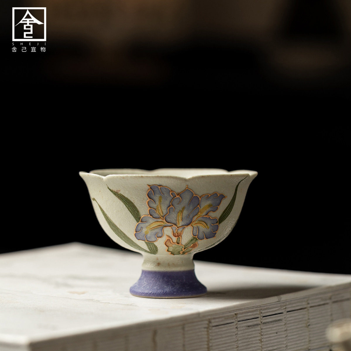 女士精致陶瓷主人杯家用手绘黛紫鸢华高足花口杯单个茶具手工茶杯,餐饮具,茶杯,淘宝优惠券,粉丝福利购,淘宝优惠卷