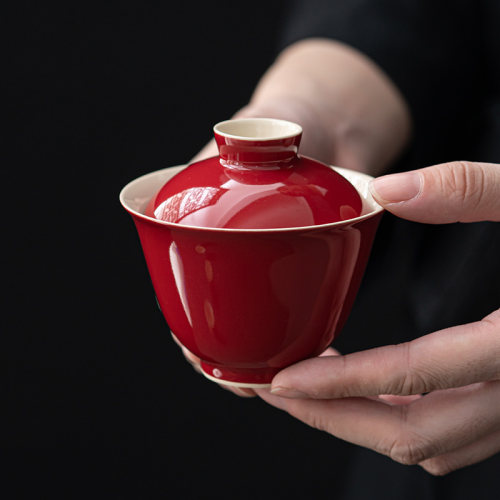 舍己宜物郎红盖碗茶杯茶碗功夫茶具套装单个不烫手茶艺盖碗茶泡茶