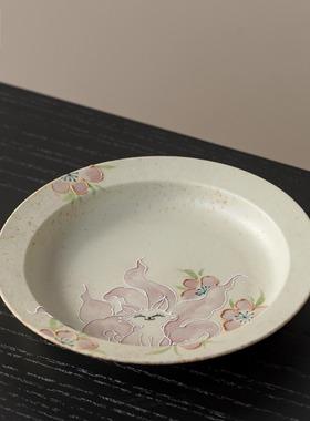 中式手工陶瓷茶盘家用手绘九尾狐高档壶承创意干泡台新款茶台茶具