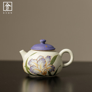 暮云紫新款手绘黛紫鸢华花茶壶仿古家用功夫茶具球孔陶瓷个人单壶