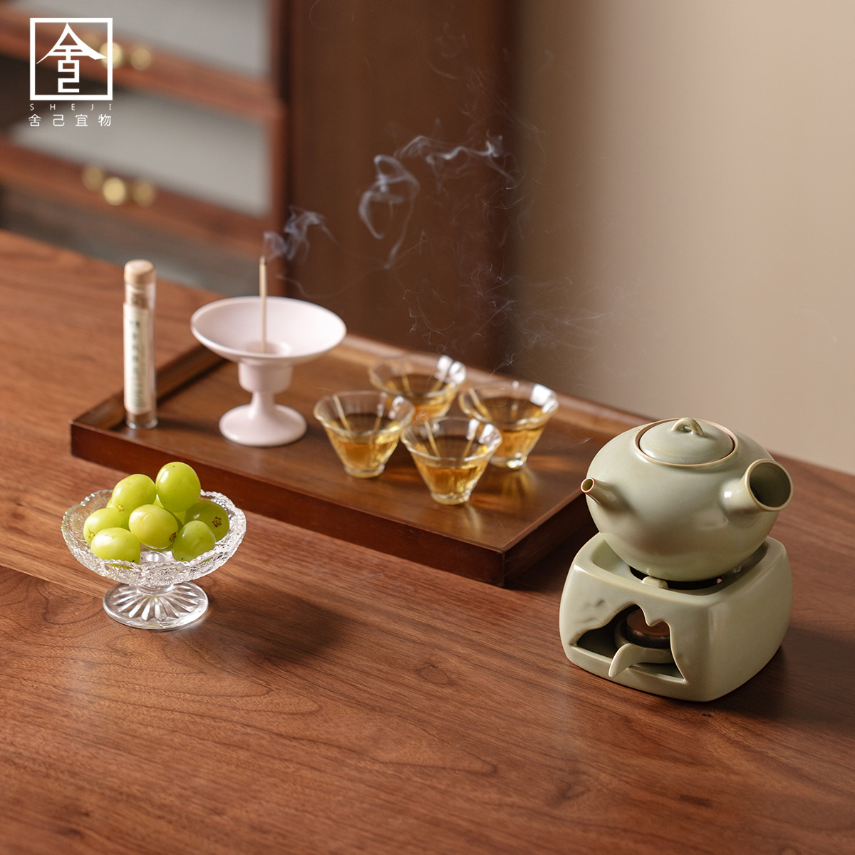 新款煮茶炉茶具套装一壶四杯家用泡茶专用蜡烛底座加热温保温茶器