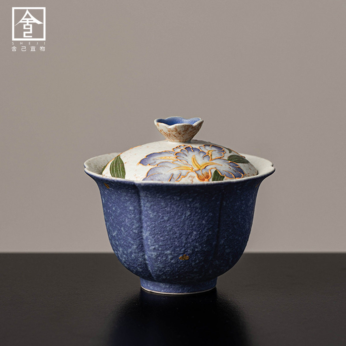 新款手绘黛紫鸢华莲瓣盖碗家用高档泡茶碗女士喝茶泡茶杯功夫茶具,餐饮具,盖碗,淘宝优惠券,粉丝福利购,淘宝优惠卷