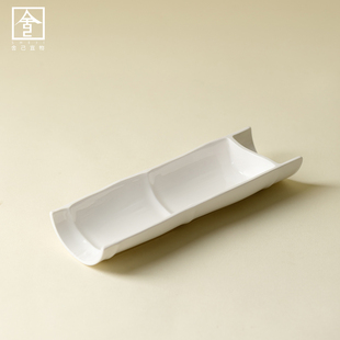 简约纸白釉竹节泡茶则陶瓷家用茶道茶艺茶拨功夫茶具配件 中式