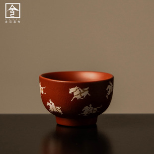 马年茶杯主人杯朱泥紫砂杯马到成功陶瓷品茗杯子家用功夫茶具送礼