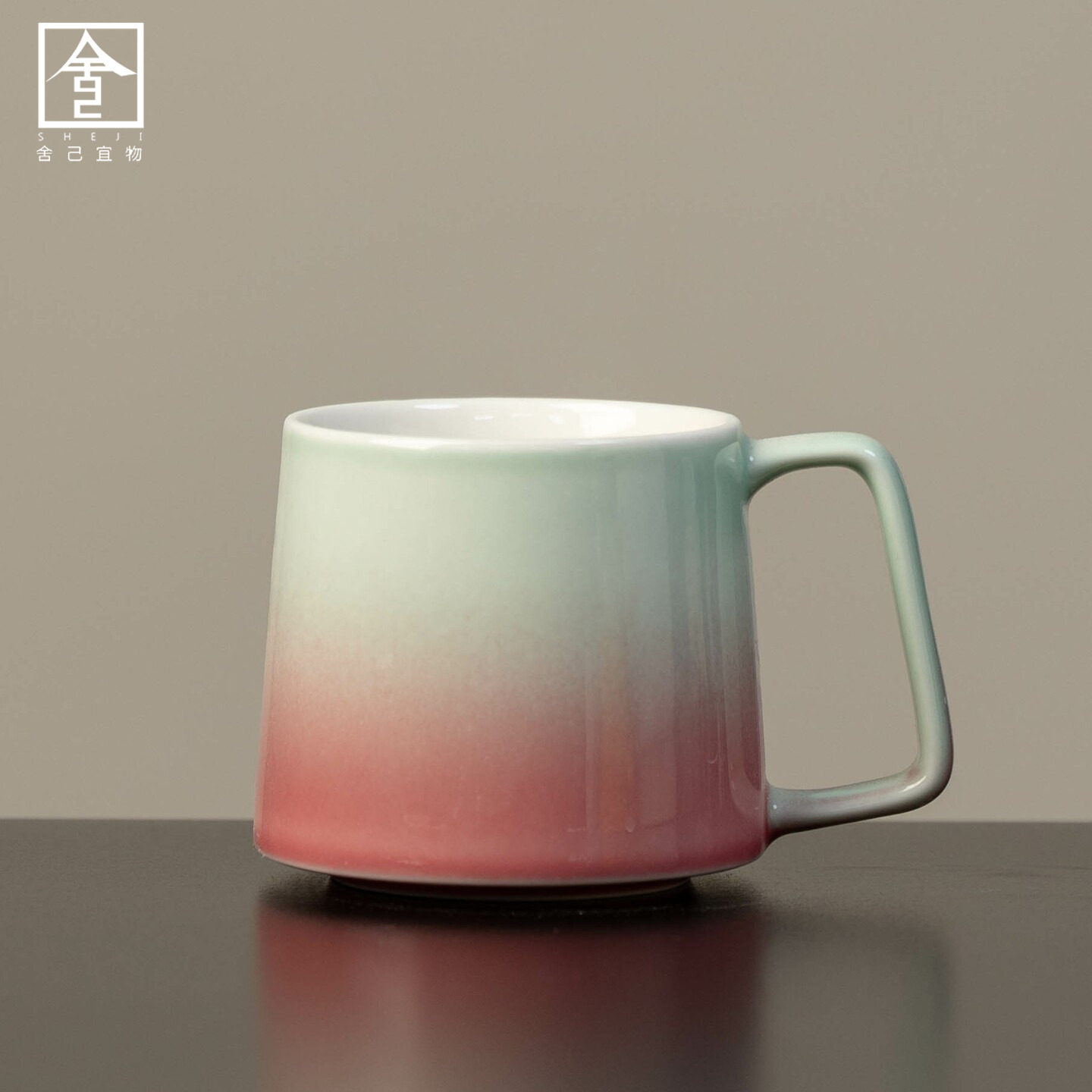 高颜值陶瓷马克杯带手把茶杯粉白渐变办公室女士漂亮好看喝水杯子