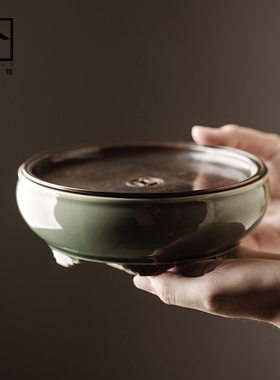 舍己宜物越窑青瓷蓄水壶承茶盘干泡台功夫茶具小茶台家用圆形铜片