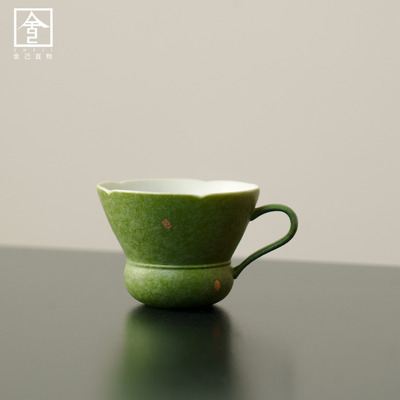 焦糖绿主人杯女士陶瓷喝茶杯家用品茗杯带把咖啡杯功夫茶具不烫手