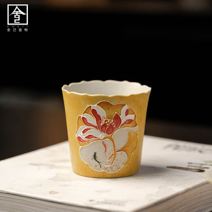 陶瓷新款大容量主人杯家用新中式手绘金杏摇风咖啡杯女士精致茶杯