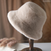 仿皮草貂毛帽子女秋冬季 加厚保暖渔夫帽盆帽柔软毛茸茸护耳保暖帽
