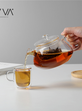 丹麦VIVA 尼科拉耐高温玻璃茶壶北欧风细滤网透明加厚泡茶壶0.75L