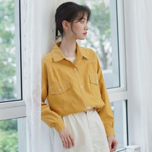学院风韩范纯色外套小清新复古上衣外穿百搭潮 纯色衬衫 女春秋长袖