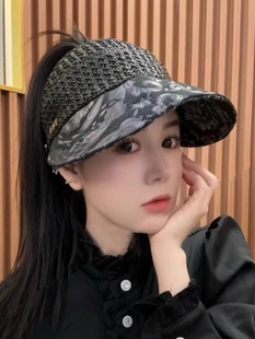 国潮风帽子女夏新款空顶凉帽可扎马尾鸭舌帽时尚显脸小防晒遮阳帽