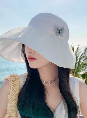 甜美立体蝴蝶结网纱空顶渔夫帽女