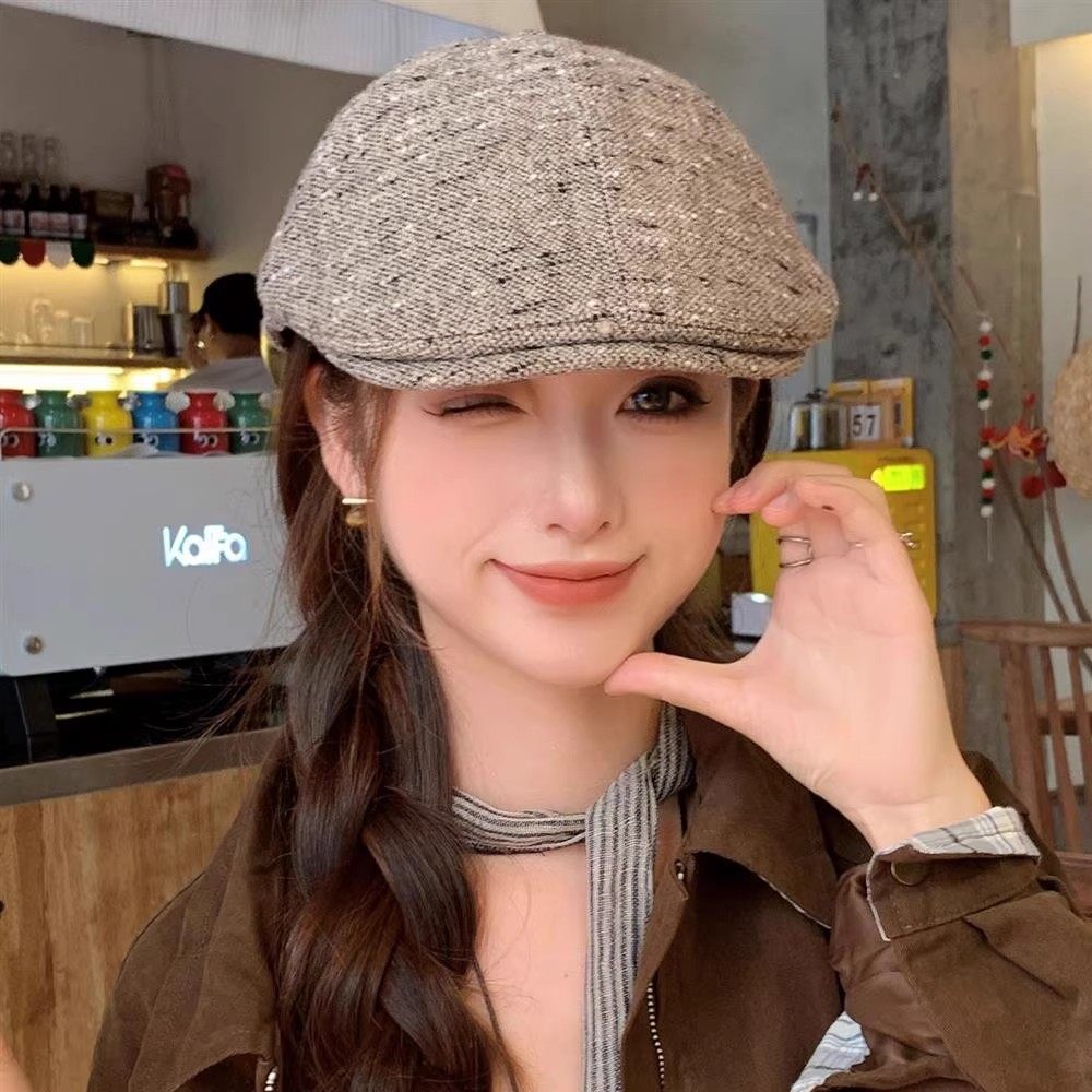 英伦复古时尚棉麻前进帽子女文艺百搭显脸小贝雷帽休闲画家鸭舌帽