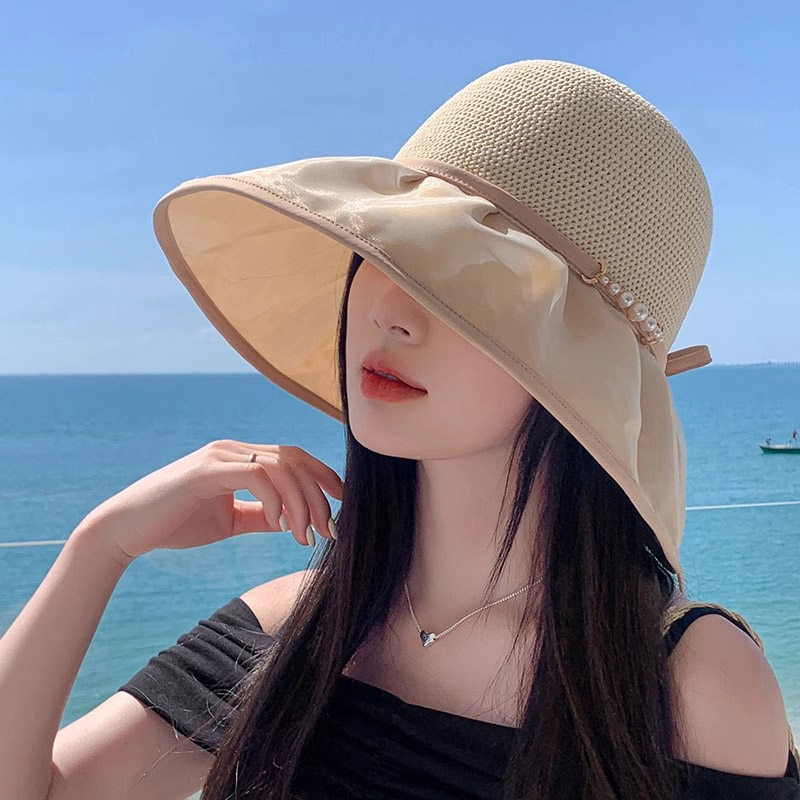 珍珠蝴蝶结海边度假遮阳渔夫帽