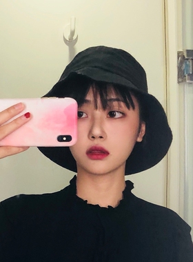 肖战同款帽子女夏防晒黑色小帽檐盆帽日系双面渔夫帽学生文艺百搭