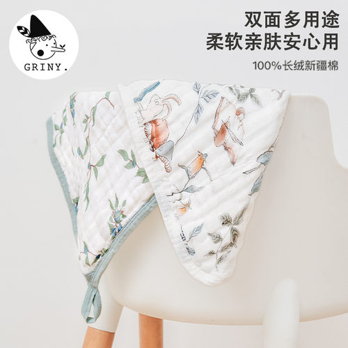 Griny纯棉六层小方巾泡泡纱多功能方巾宝宝手帕双面洗脸巾