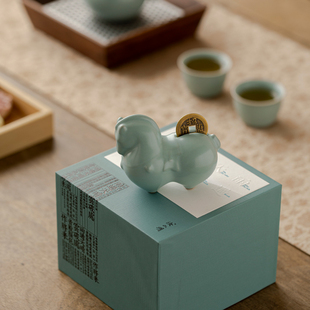 汝山明马上有钱汝窑马年茶宠汝瓷摆件天青釉月白生肖茶具新年礼物