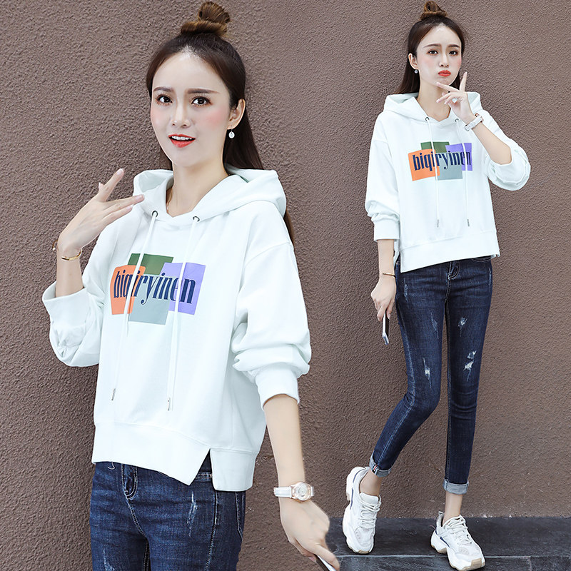 以纯官方旗舰店卫衣薄款女潮ins连帽2020春秋韩版宽松短款圆领T恤