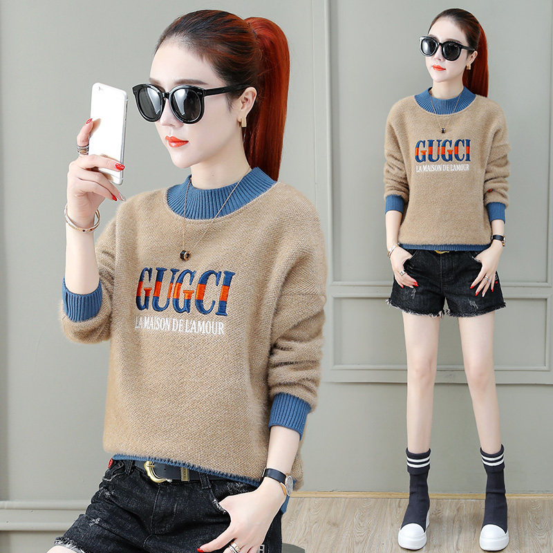 水貂绒毛衣女2020春秋装新款韩版宽松针织宽松保暖以纯官方旗舰店