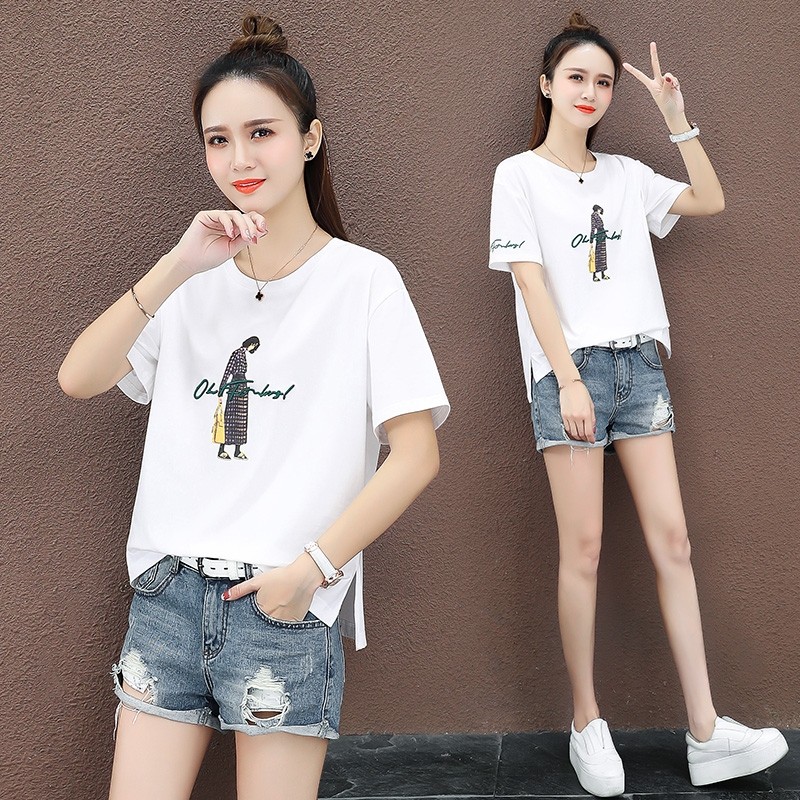 大版女t恤韩版短款半袖薄上衣2020以纯新款百搭减龄爱依服旗舰店