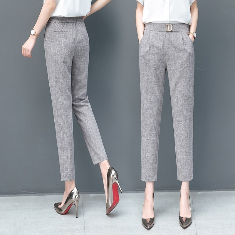 高腰休闲裤女西装2020春季新款以纯显瘦九分裤女士小脚时尚潮裤子