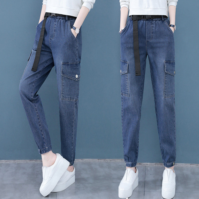 以纯官方旗舰店官网牛仔裤女2020春季束脚裤休闲高腰老爹裤工装裤