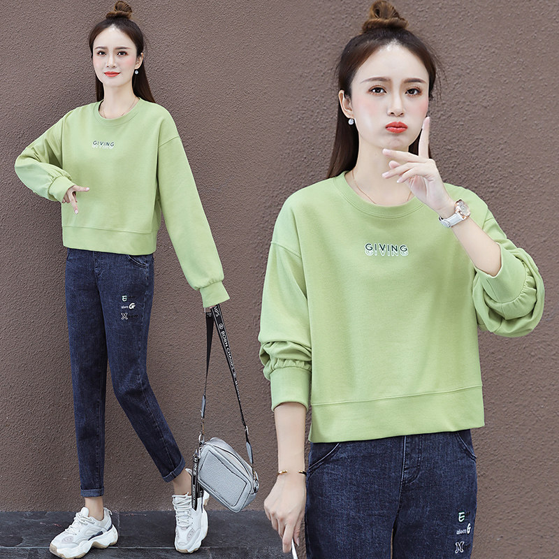 短款卫衣女2020年新款秋装紫色韩版休闲宽松长袖圆领T恤上衣以纯