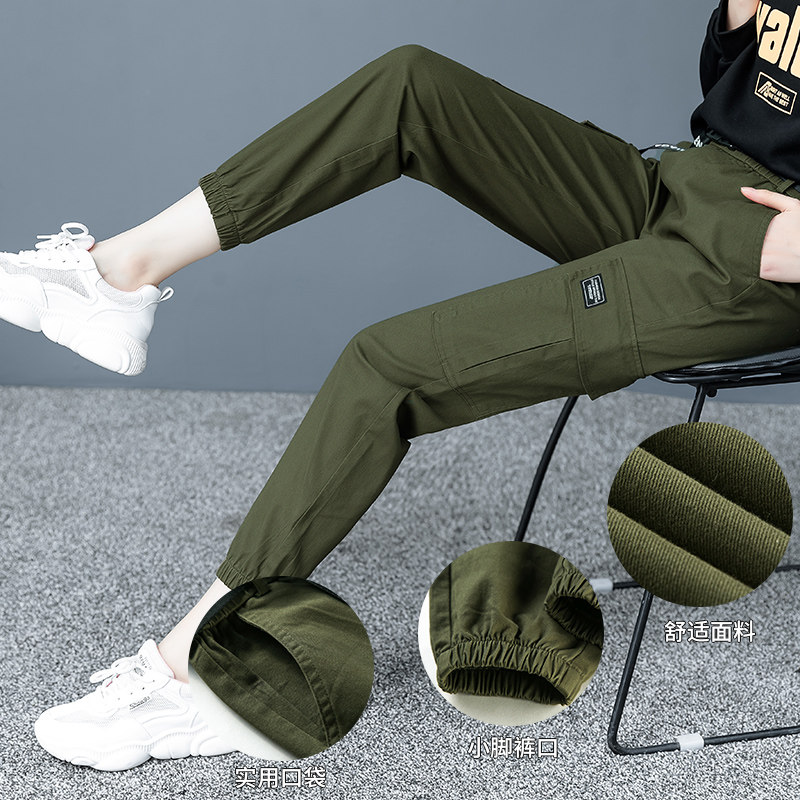 工装休闲裤女2020春季显瘦高腰宽松束脚萝卜裤以纯官方旗舰店官网