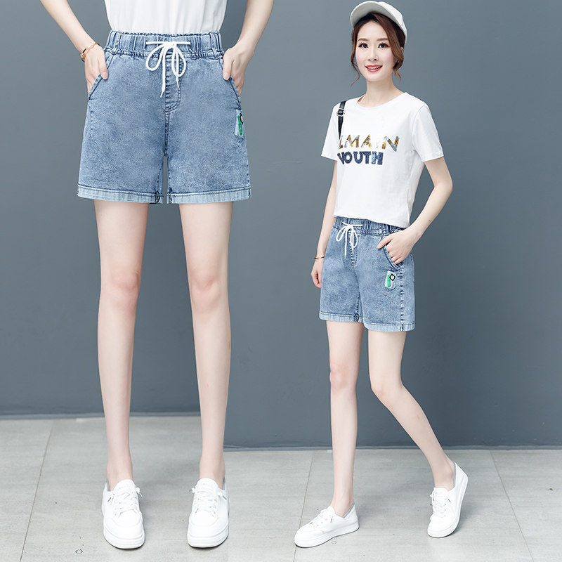 以纯官方旗舰店汔丐牛仔裤短裤女夏季斜门襟薇娅直播间松紧腰热裤