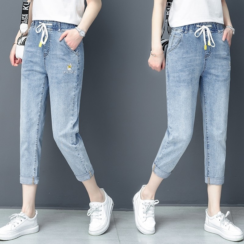 小雏菊牛仔裤女以纯2020新款高腰显瘦老爹裤小个子松紧腰九分裤子