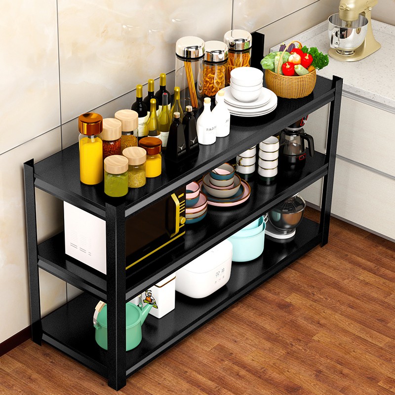 100长120x40cm宽45/50黑色厨房置物架4层落地式微波炉架收纳架子