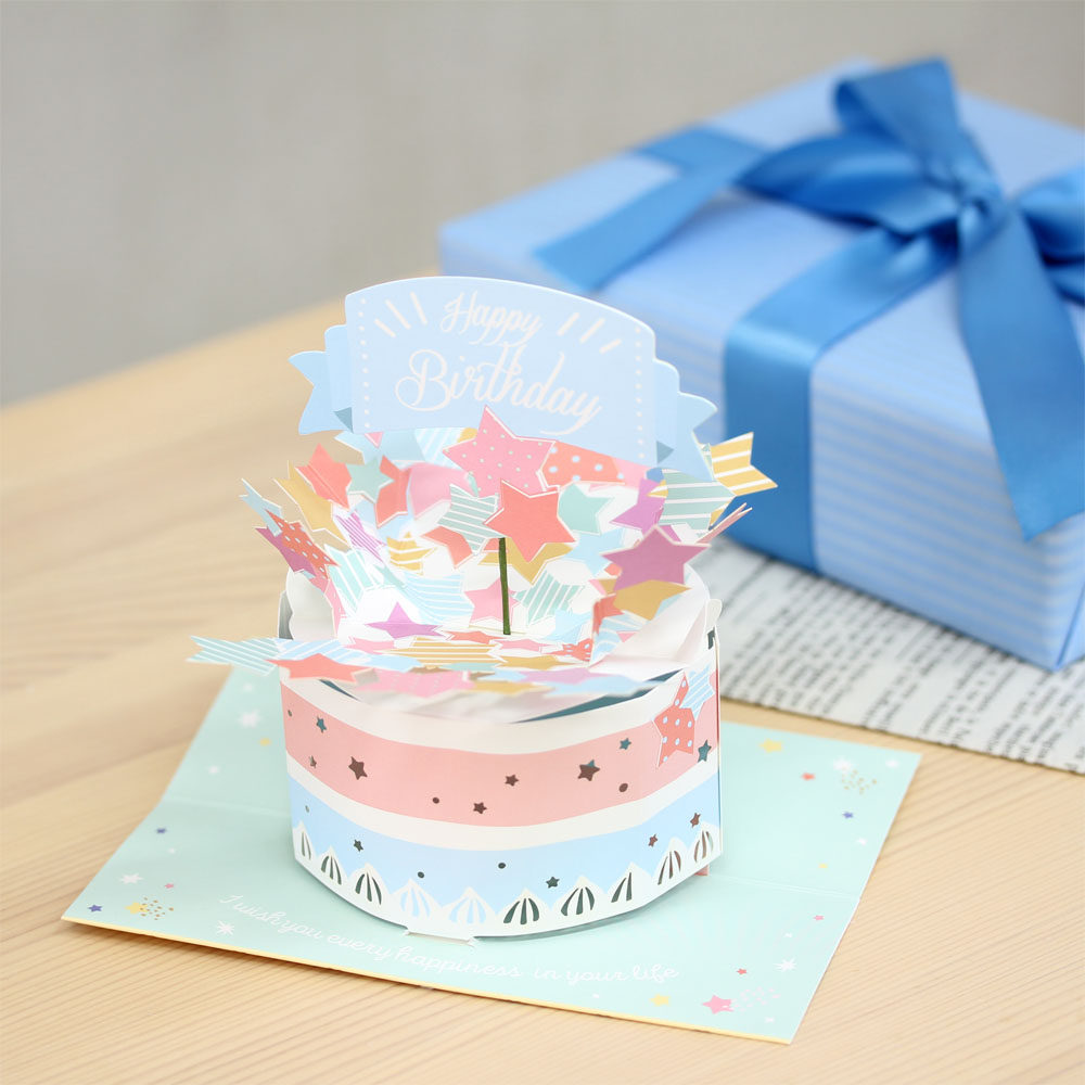 日本立体生日贺卡花朵星星蛋糕精致节日摆件仪式感祝福礼物送女友