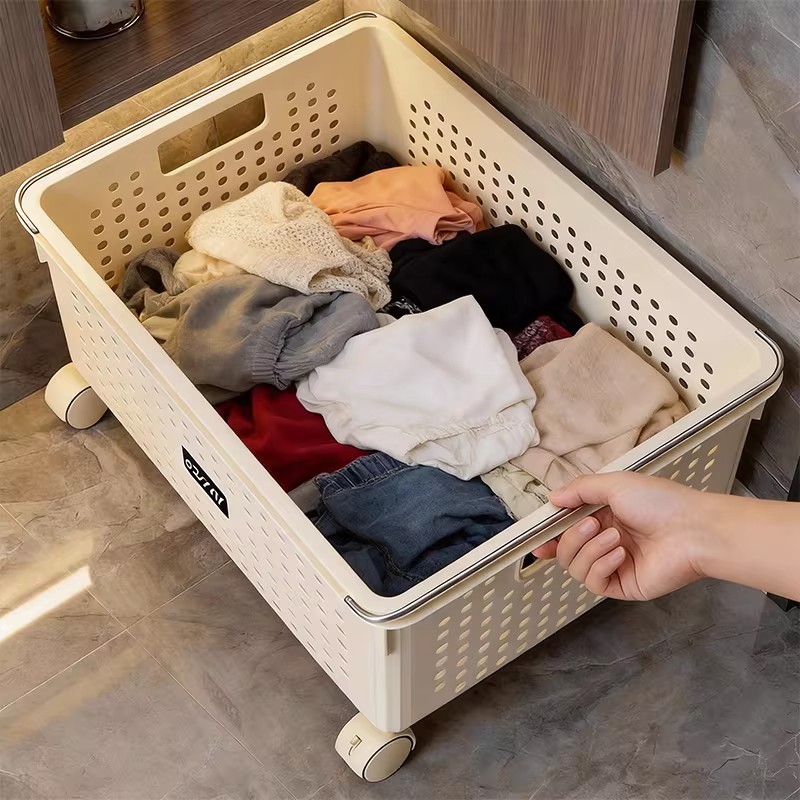 柜下脏衣篓家用脏衣服收纳篮可移动带轮推车杂物洗衣篮储物筐