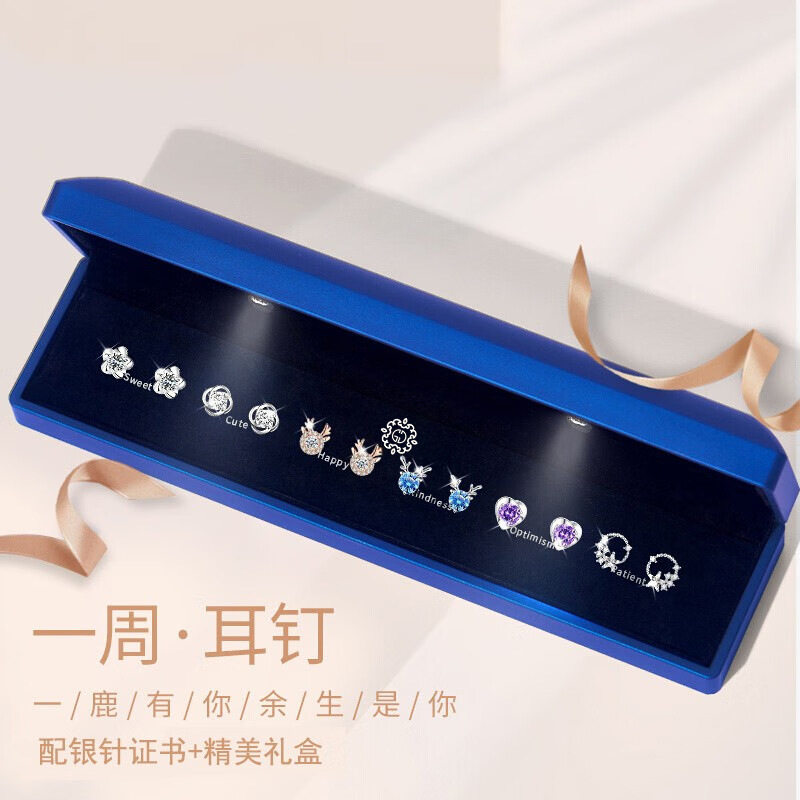 高级感轻奢S925银针一周耳钉礼盒