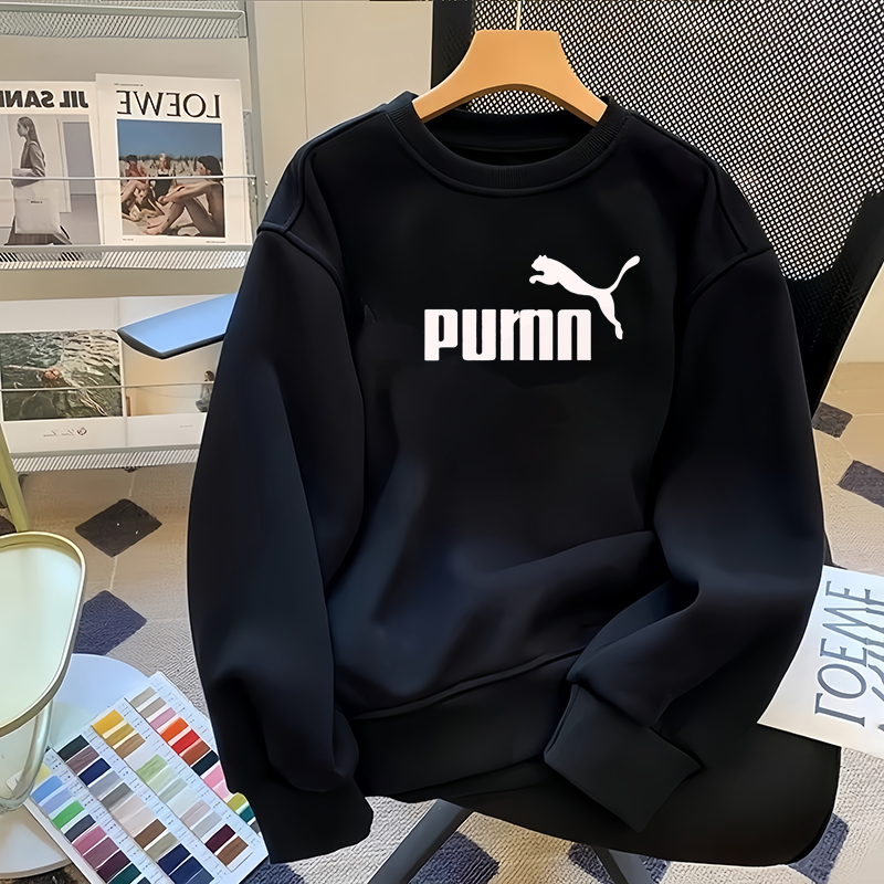 一折专区 2025年新款圆领男女春秋百搭长袖字母印花加绒宽松上衣