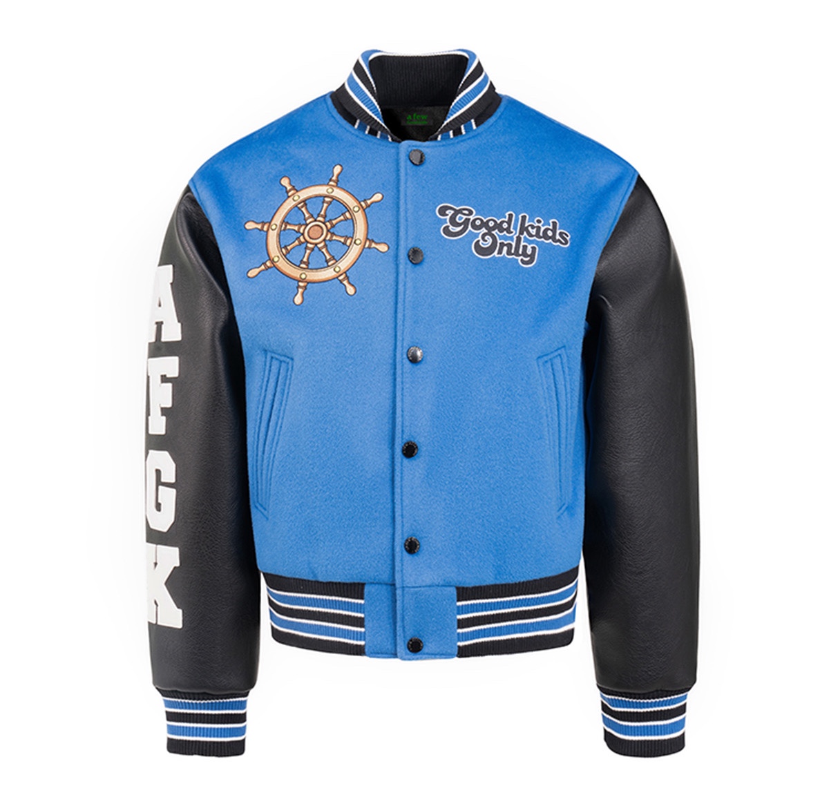 正确版马思唯秋冬新款黑蓝刺绣棒球服男翻领蓝色毛呢夹克外套潮牌