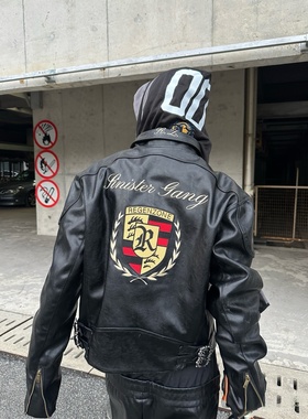 Sinister Gang REGEN ZONE徽章重工刺绣机车服男女复古风夹克皮衣