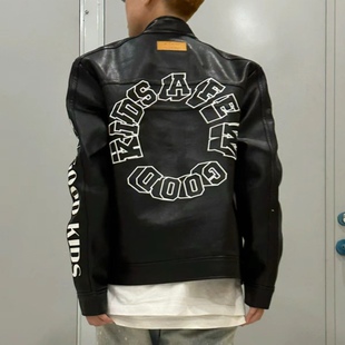 afgk支持验货FFF马思唯秋痞帅上衣刺绣机车皮衣男女皮夹克皮外套