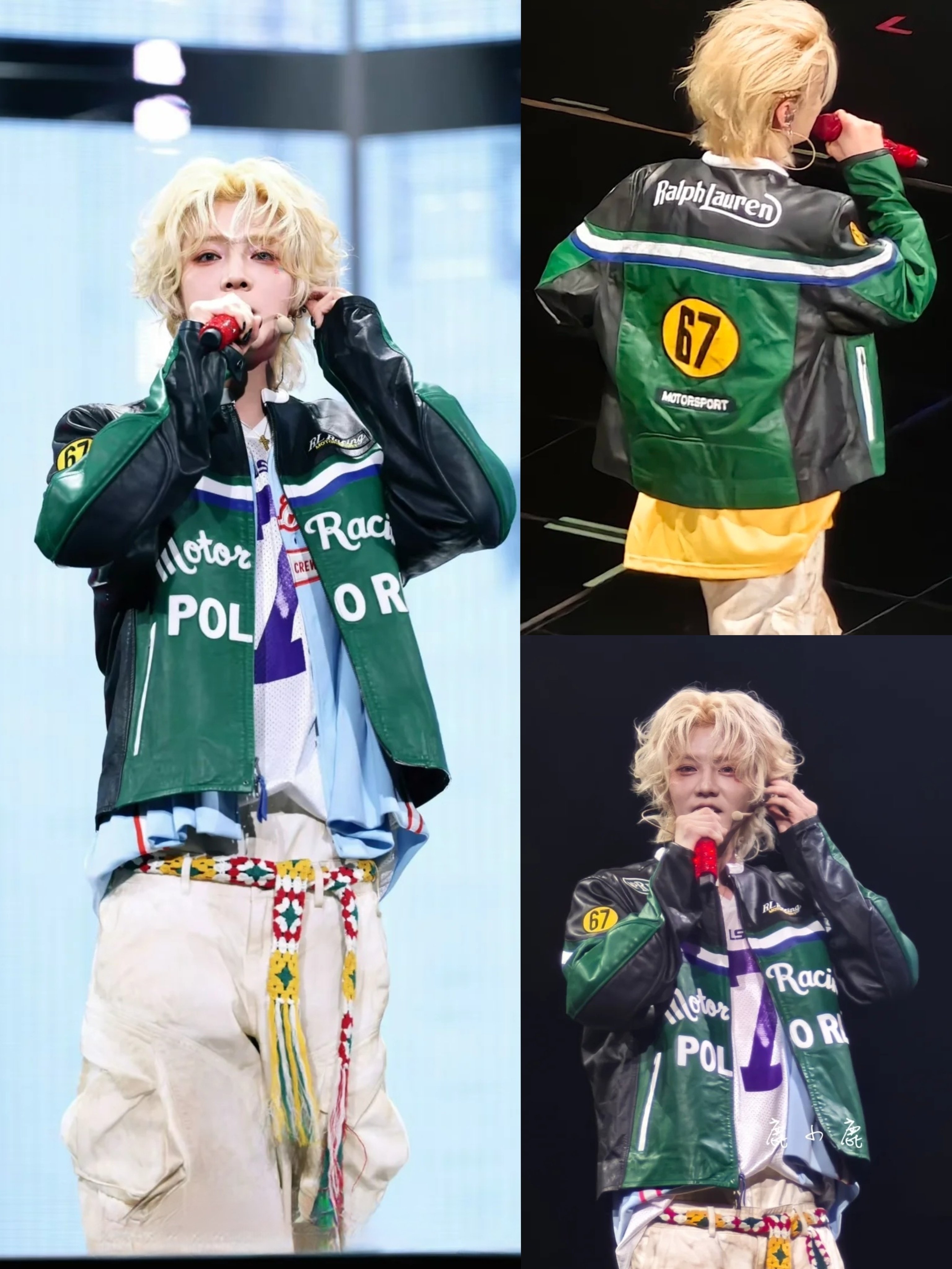 鹿晗同款26SS夹克拼接男女皮衣外套美式机车皮衣pu绿色立领上衣潮,男装,皮衣,淘宝优惠券,粉丝福利购,淘宝优惠卷