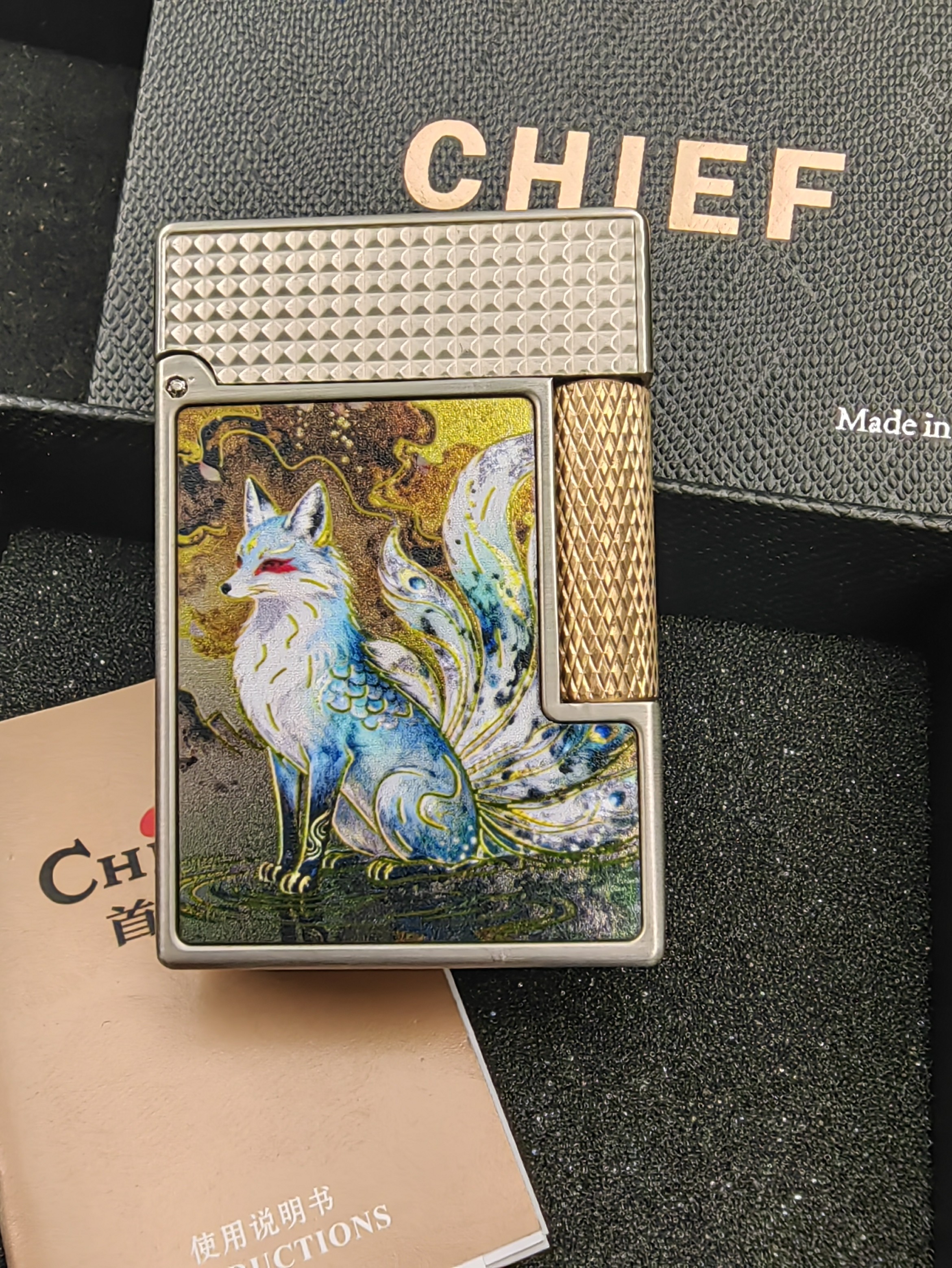 首领328侧滑煤油打火机九尾狐正品煤油打火机防风送男友礼物