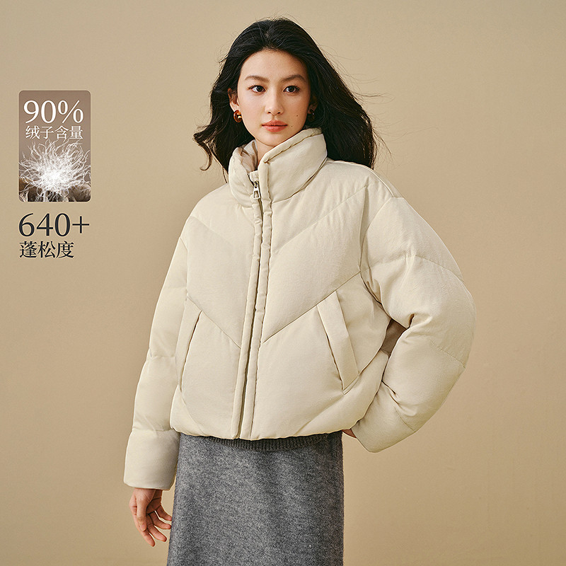 茵曼休闲小欧包立领羽绒服2025冬季女装新款短款面包服保暖外套