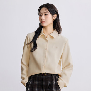 茵曼磨毛保暖简约通勤翻领衬衣女2025秋冬款百搭宽松长袖衬衫轻奢