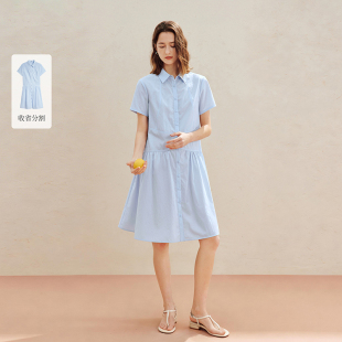 茵曼盐系清新感结构式短袖连衣裙2026夏季女装新款气质衬衫领裙子